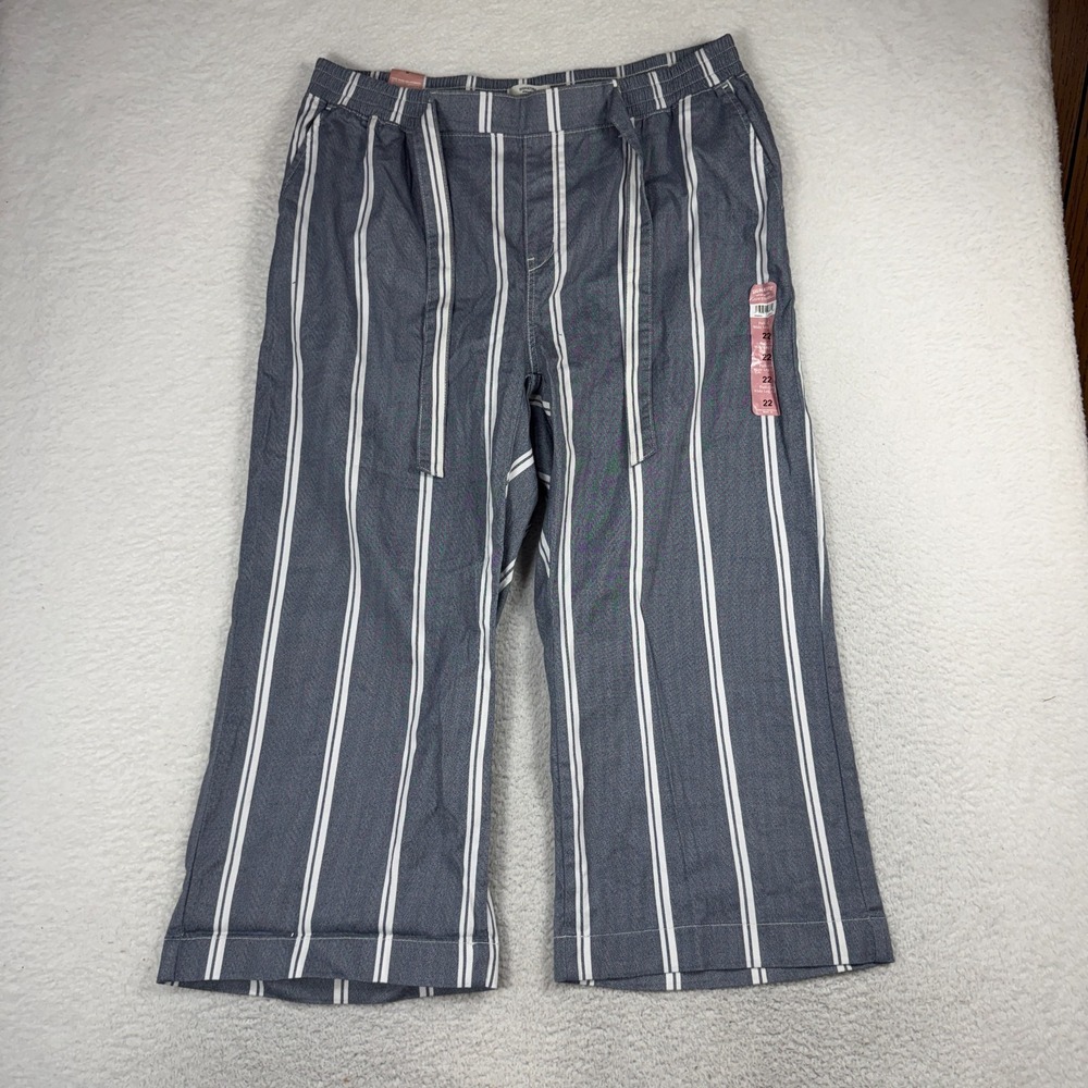 Levi Strauss Signature 22 (38x24) Pull On Wide Leg Crop Jeans Denim Stripes NWT
